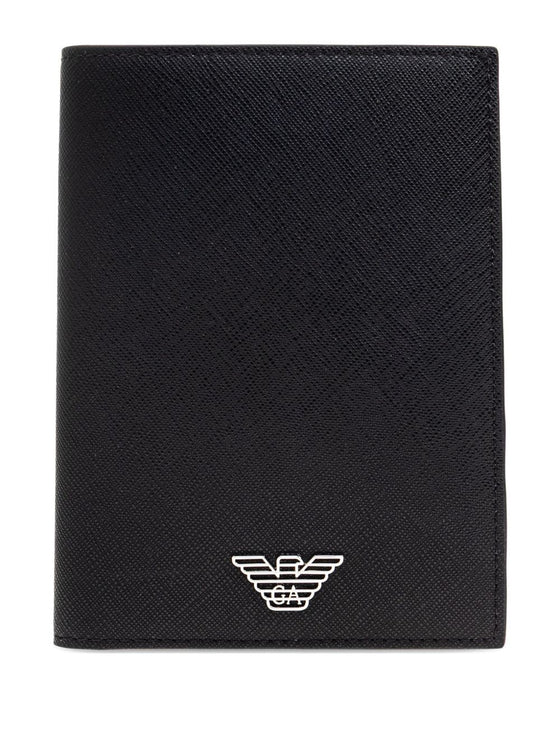 Emporio Armani Passport holder in saffiano leather with ASV eagle plaque