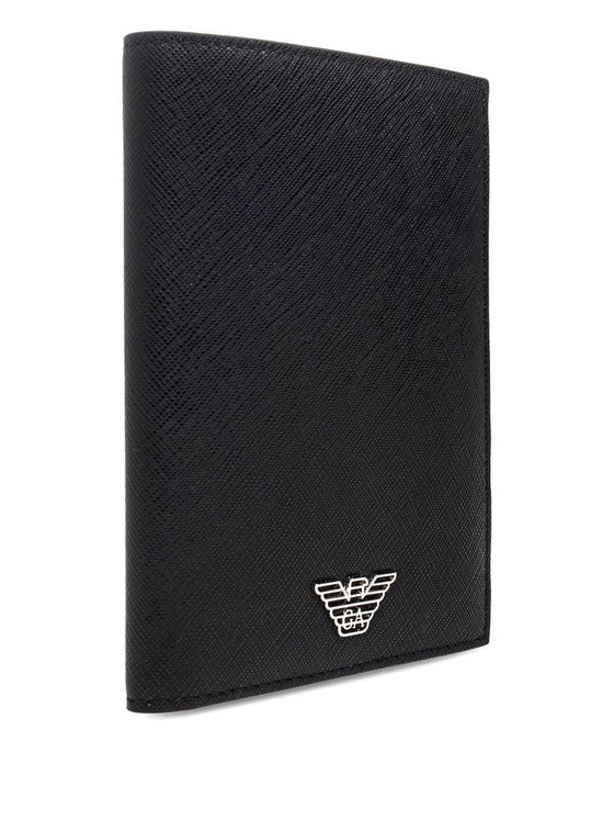 Emporio Armani Passport holder in saffiano leather with ASV eagle plaque