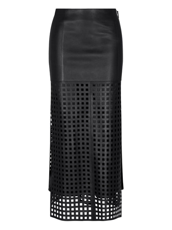 Emporio Armani Capsule Polygon longuette skirt in vegetable nappa leather with laser-cut perforations