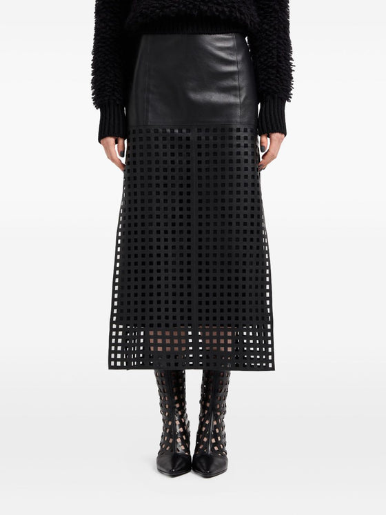 Emporio Armani Capsule Polygon longuette skirt in vegetable nappa leather with laser-cut perforations