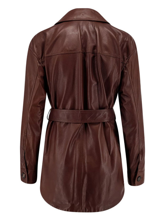Brunello Cucinelli Belted leather jacket