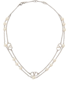  Valentino Garavani Vlogo Signature Metal Necklace With Swarovski Pearls
