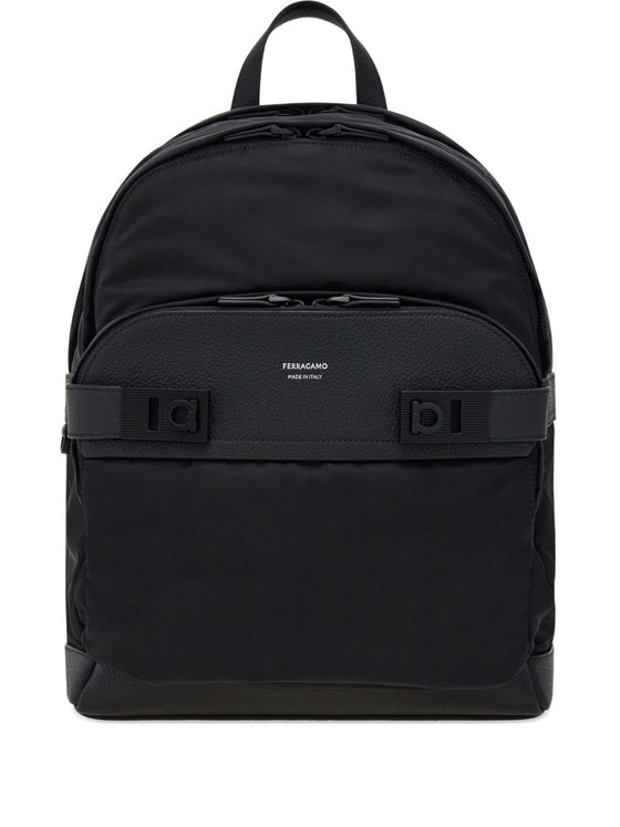 Ferragamo Men's Black Twins Nylon Backpack