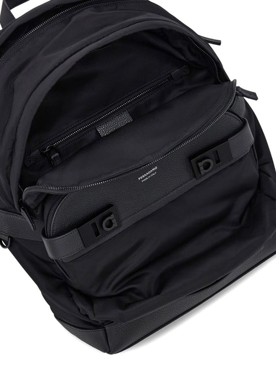 Ferragamo Men's Black Twins Nylon Backpack