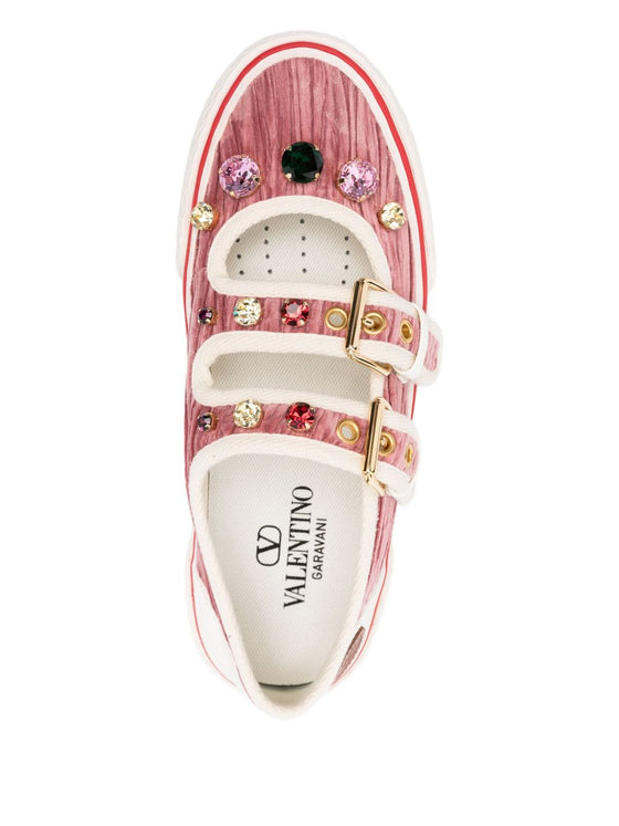 Valentino Garavani Jewel-embellished buckle sneakers