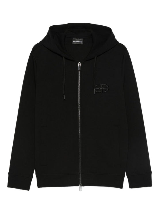 Emporio Armani Double jersey zip-up hoodie with embossed EA logo embroidery