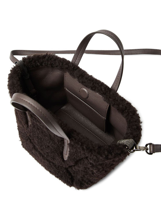 Brunello Cucinelli BC Duo mini bag in curly shearling with monili