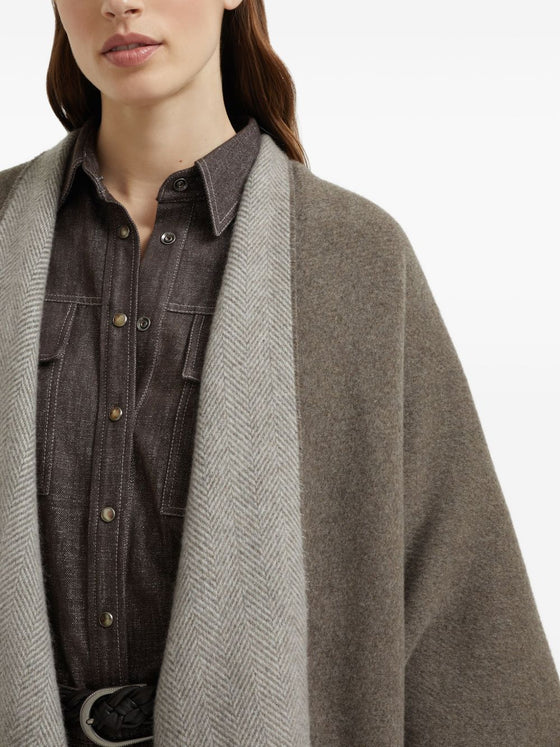 Brunello Cucinelli Herringbone-pattern fringed poncho