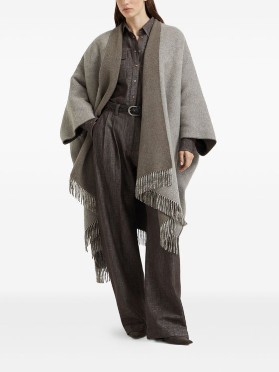 Brunello Cucinelli Herringbone-pattern fringed poncho
