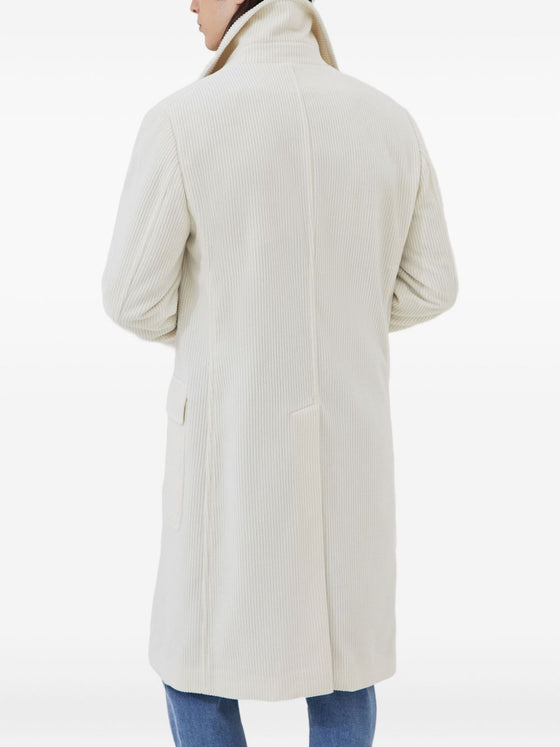 Brunello Cucinelli One-and-a-half-breasted coat in wide cashmere corduroy with patch pockets and metal buttons