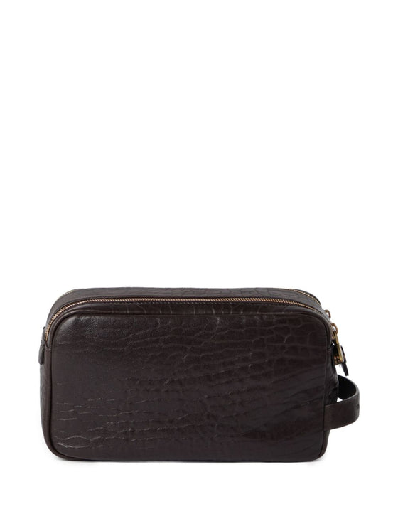 Brunello Cucinelli Textured grain leather beauty case with double zip
