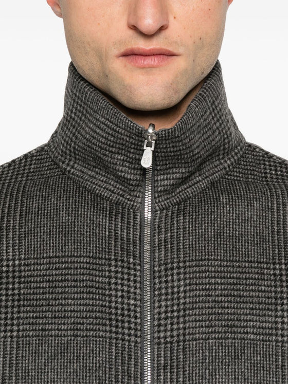 Brunello Cucinelli Check-pattern zip-up bomber jacket
