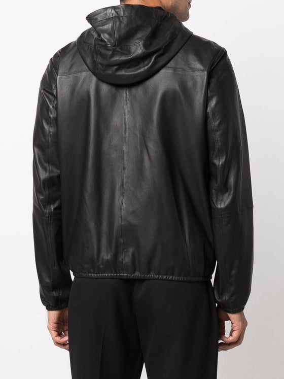 Emporio Armani Lambskin hooded jacket drawstring