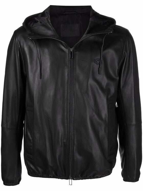 Emporio Armani Lambskin hooded jacket drawstring