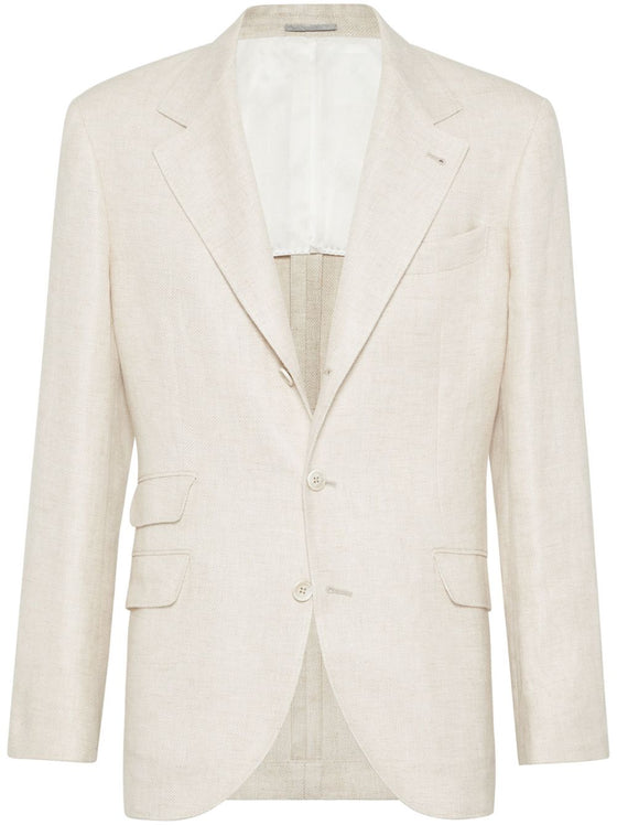 Brunello Cucinelli Linen, wool and silk diagonal deconstructed Cavallo blazer