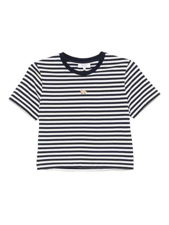 Maison Kitsuné Baby fox-embroidered striped cropped top