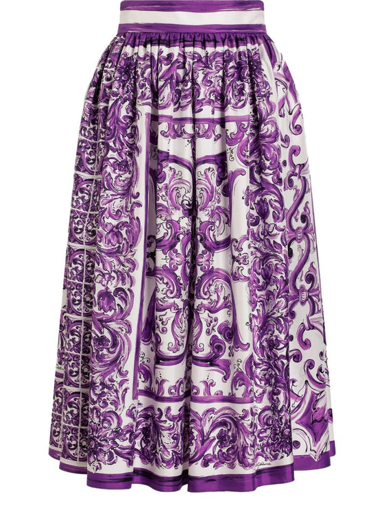 Dolce & Gabbana Gathered twill skirt with maiolica print