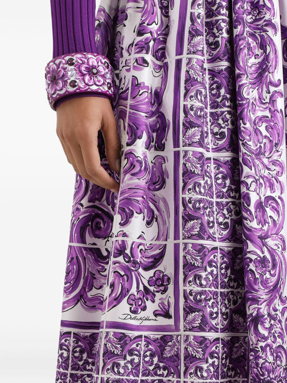 Dolce & Gabbana Gathered twill skirt with maiolica print
