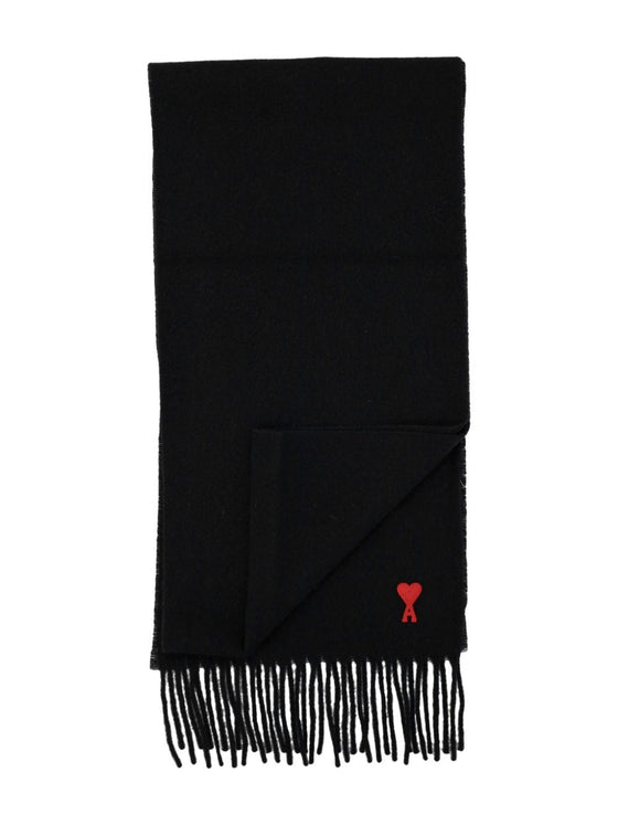 Ami Paris Ami de Coeur fringed-edge wool scarf