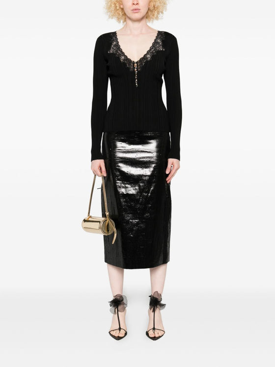 Self-Portrait Lace-trimmed ribbed top