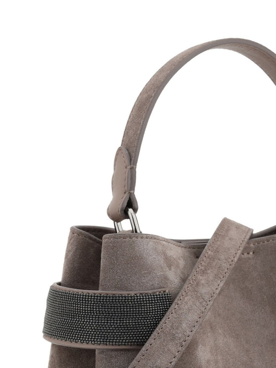 Brunello Cucinelli Essence Small Suede Top-Handle Bag with Precious Bands