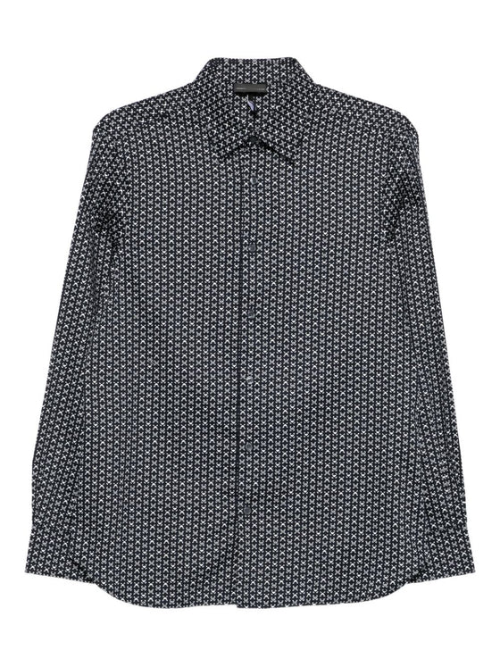 Emporio Armani Stretch cotton shirt with printed pattern