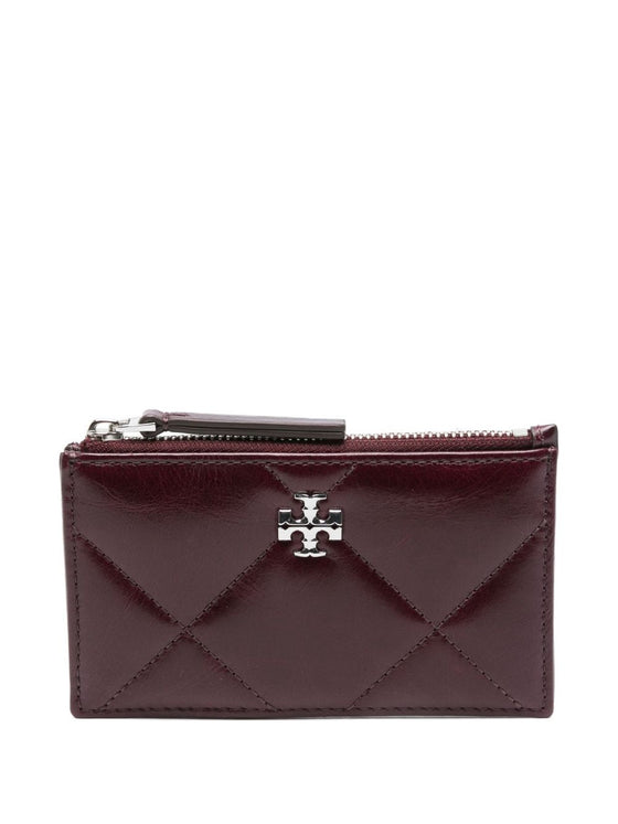 Tory Burch Kira Zipped Card Holder With Diamond Quilting And Worn-look