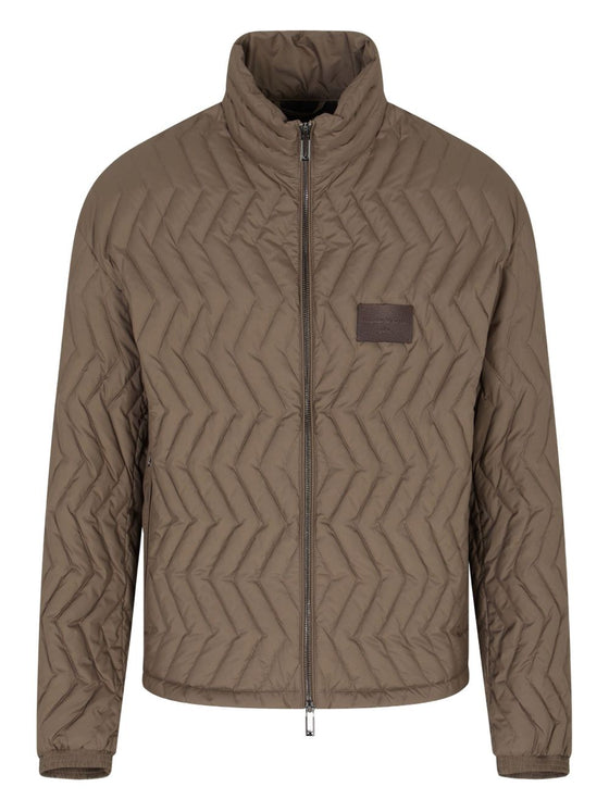Emporio Armani Full-zip down jacket in chevron matelassé ripstop nylon
