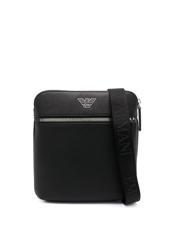 Emporio Armani Flat shoulder bag in regenerated saffiano leather with ASV eagle plaque