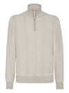 Brunello Cucinelli Herringbone twill zip-neck sweater