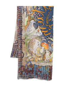  Faliero Sarti Animal-print frayed-edge scarf