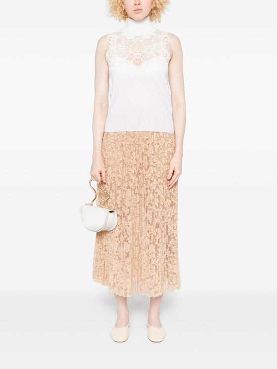 Ermanno Scervino Pleated floral-lace skirt