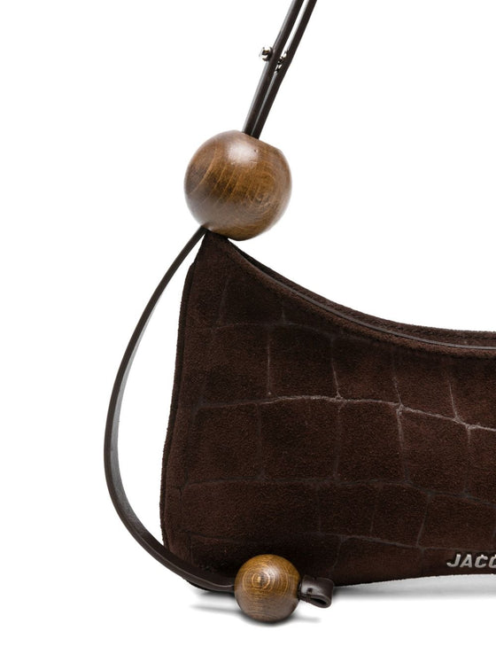 JACQUEMUS Le Bisou Perle crocodile-effect suede shoulder bag