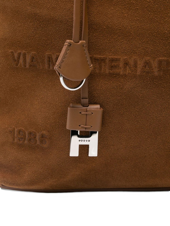 Hogan Pre Medium Script embossed-logo suede tote bag