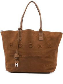  Hogan Pre Medium Script embossed-logo suede tote bag