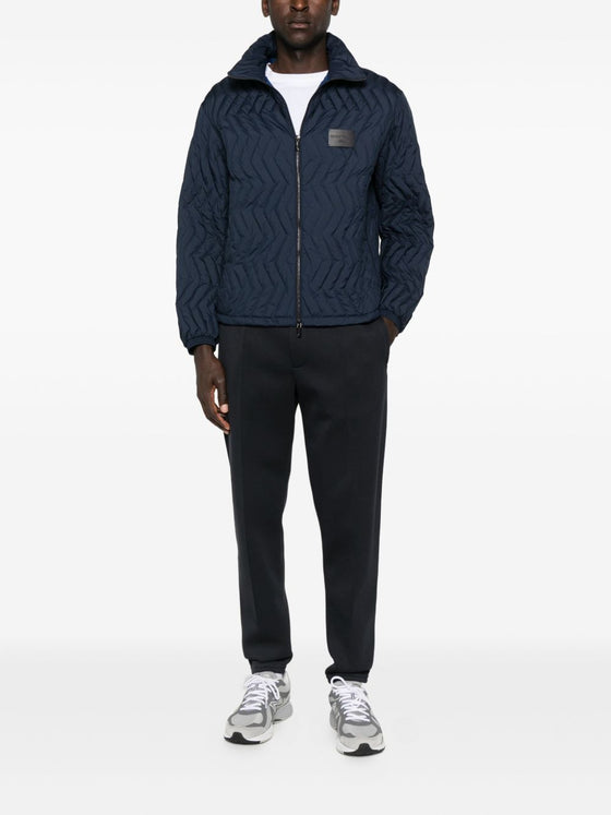 Emporio Armani Full-zip down jacket in chevron quilted ripstop nylon