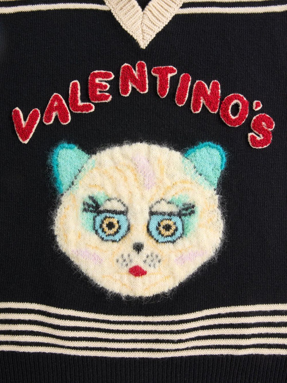 Valentino Cat-motif stripe-detail vest