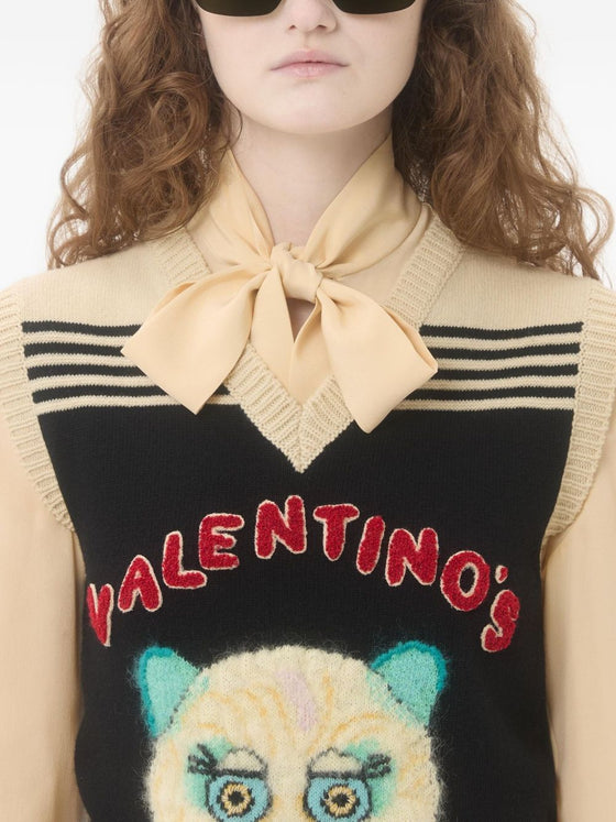 Valentino Cat-motif stripe-detail vest