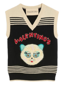  Valentino Cat-motif stripe-detail vest