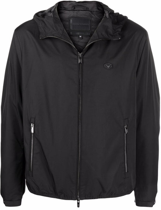 Emporio Armani Water-repellent nylon blouson with hood and logo patch