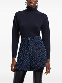  Emporio Armani Fringed embossed jacquard denim shorts