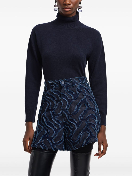 Emporio Armani Fringed embossed jacquard denim shorts