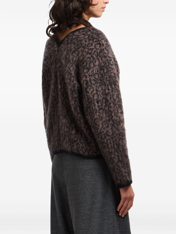 Emporio Armani V-neck cardigan in mohair wool blend with all-over jacquard pattern