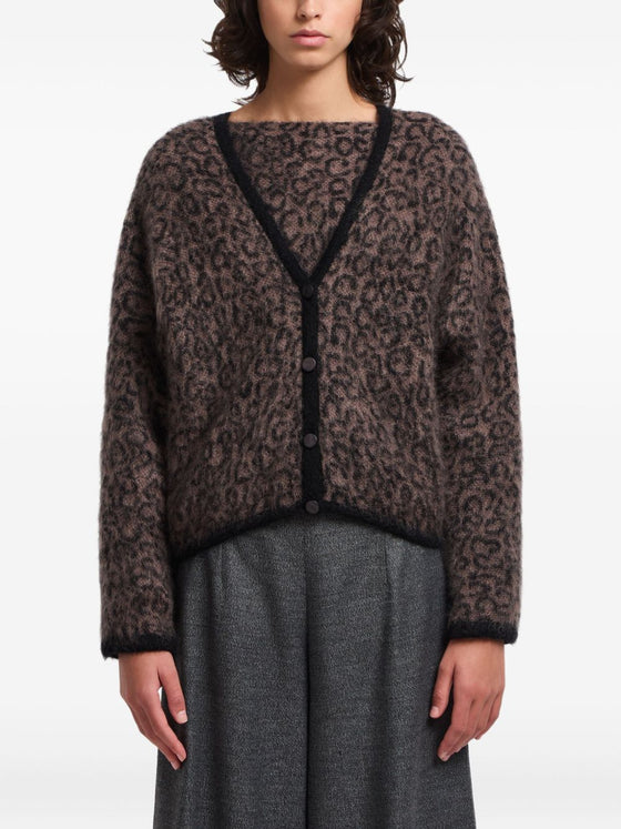 Emporio Armani V-neck cardigan in mohair wool blend with all-over jacquard pattern