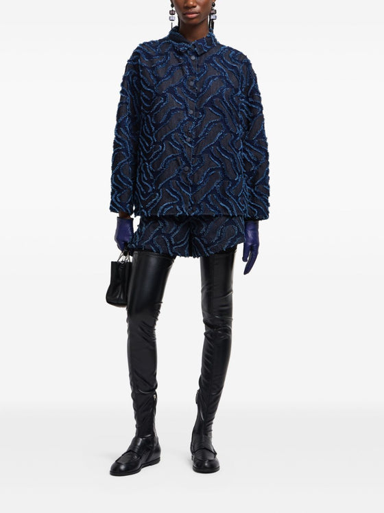 Emporio Armani Fringed embossed-motif jacquard denim shirt jacket