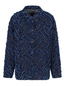  Emporio Armani Fringed embossed-motif jacquard denim shirt jacket