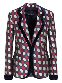  Emporio Armani Geometric jacquard blazer with velvet details