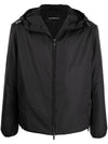 Emporio Armani Hooded jacket with zip in nylon jacquard eagle all over