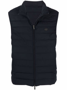  Emporio Armani Full-zip, sleeveless quilted nylon down jacket with eagle logo patch