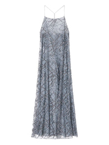 Emporio Armani Long tulle dress with all-over micro sequin and jet embroidery